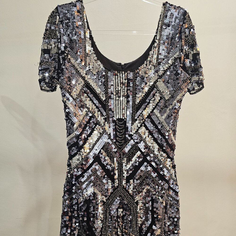 Guess by Marciano Black/Silver Sequin Cocktail Dress (Cap Sleeves)